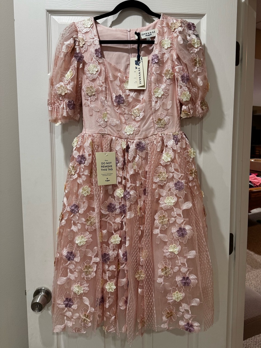 JessaKae Pink Floral Appliqué Pink Tulle Dress